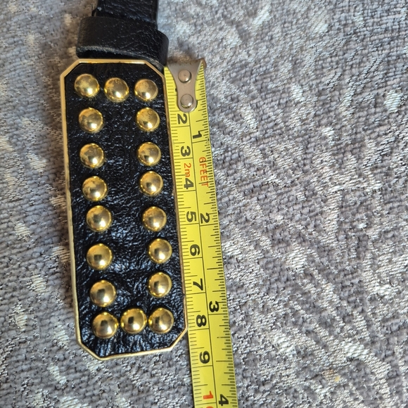 OSCAR DE LA RENTA Black Leather Belt with Gold Studs SIZE M - Picture 7 of 9